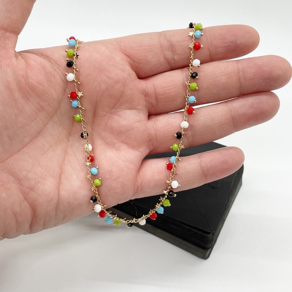New Boho Multicolored Beaded Chain Choker Necklace - Picture 1 of 6